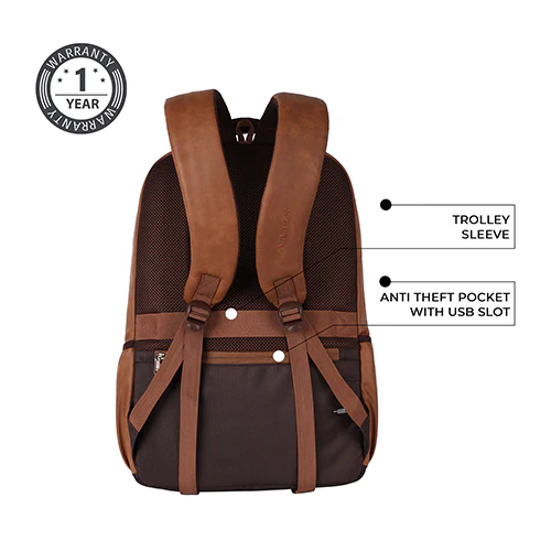 Gear Vintage 4 19"/29L anti theft faux leather Medium Water Resistant Laptop Backpack/Casual Backpack/Daypack/Travel Backpack/College Bag For Men/Women(Tan-Brown) - Image 7