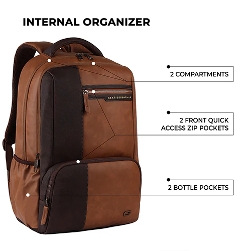 Gear Vintage 4 19"/29L anti theft faux leather Medium Water Resistant Laptop Backpack/Casual Backpack/Daypack/Travel Backpack/College Bag For Men/Women(Tan-Brown) - Image 8